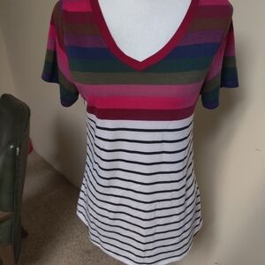 LuLaRoe Colorful Striped V-Neck Tee, Size Small
